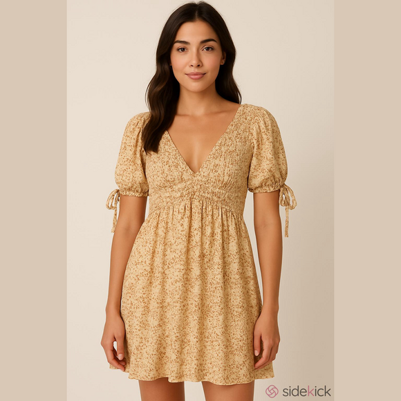 Sienna Sky Dresses & Skirts - NWT Sienna Sky Cream Floral Smocked V-Neck Midi Dress